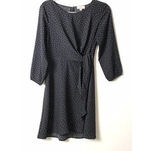 LOFT Gray Faux Wrap Dress With Polka Dots 3/4 Length Sleeves Size 0